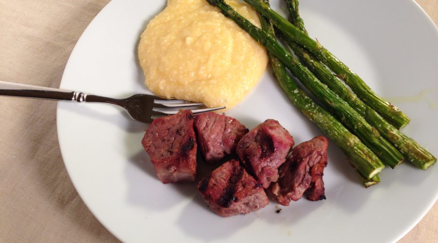 Steak Kebabs with Cheese Grits