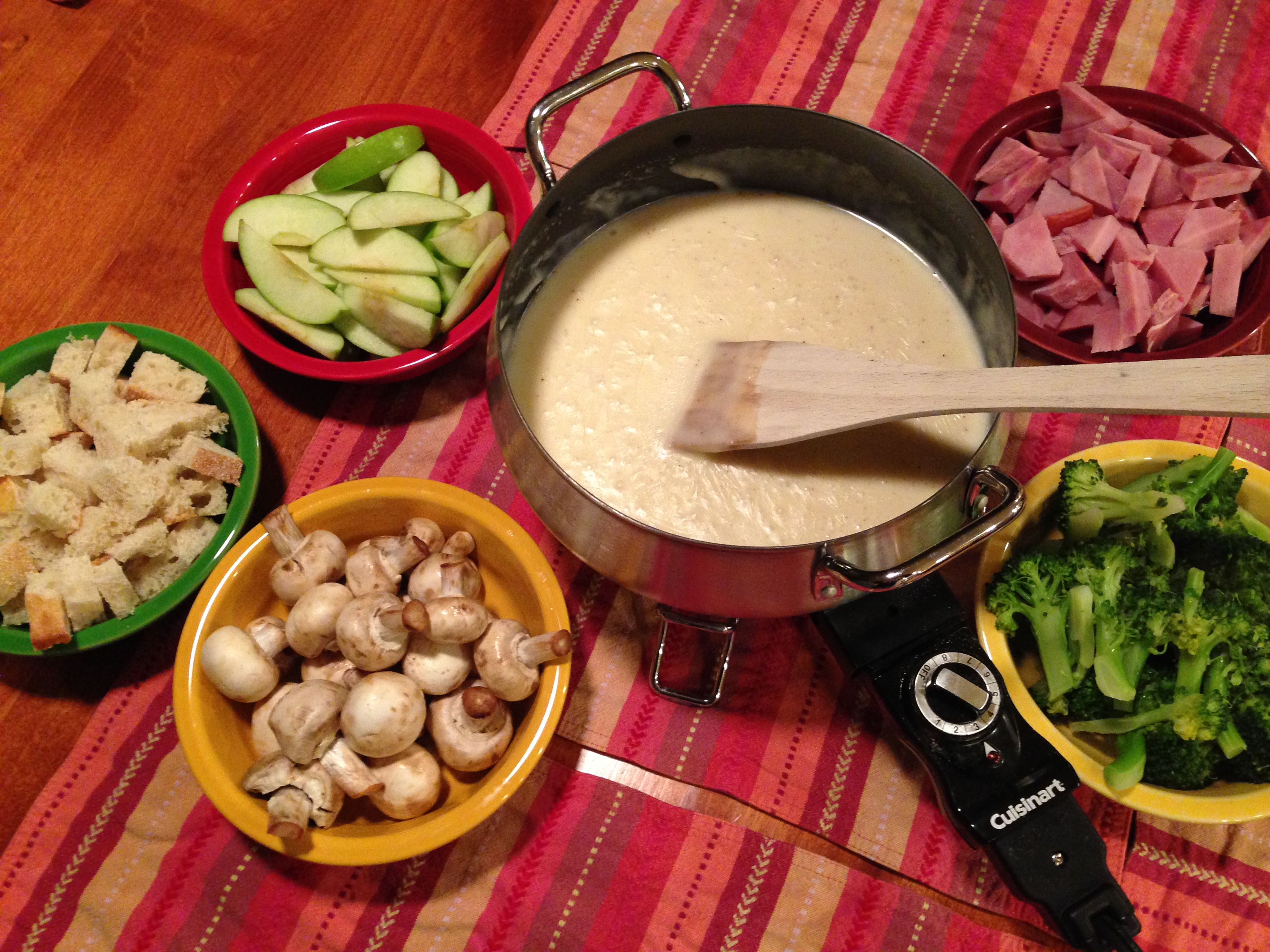 Fondue with mushrooms