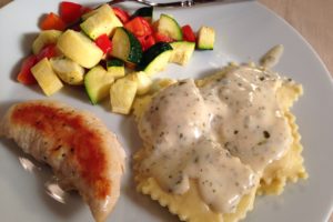 Ravioli with Creamy Pesto and Chicken