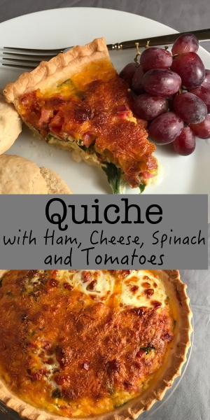 Quiche with Ham, Cheese, Spinach and Tomatoes | Looking for an easy dinner after a long day?  Quiche is always a hit.